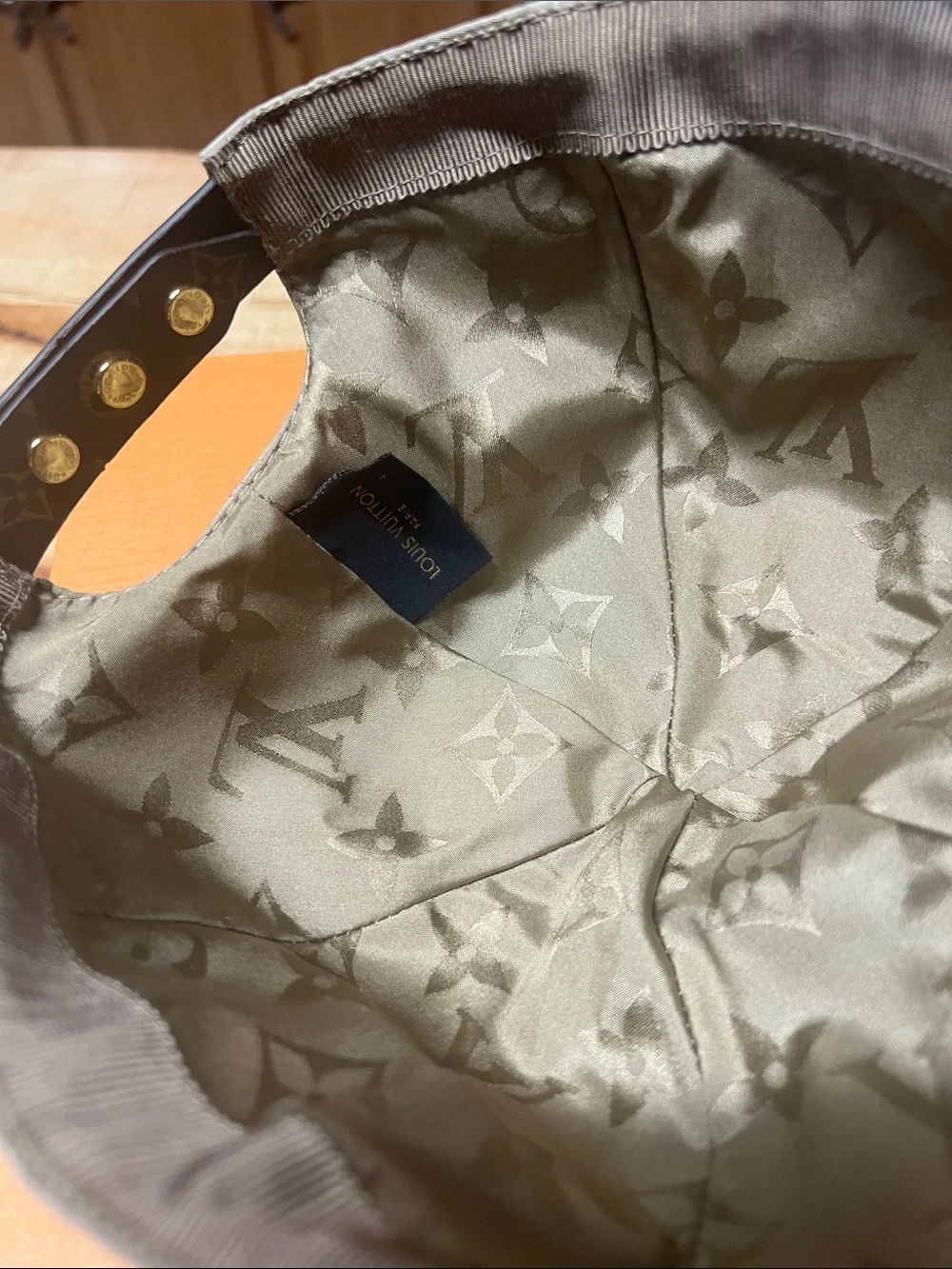 Louis Vuitton Cream Satin and Brown Monogram Baseball Cap